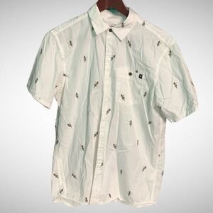Hurley Shirt Mens Small Short Sleeve White Button Up Hula Girl Print Pre Owned